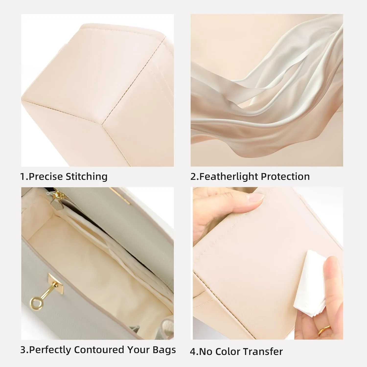 DGAZ Purse Organizer Silky Smooth,Silk,Luxury Handbag Tote in Bag Shapers, Women- Fits Birkin25/30/35/40 Bags (Craie, BK25)
