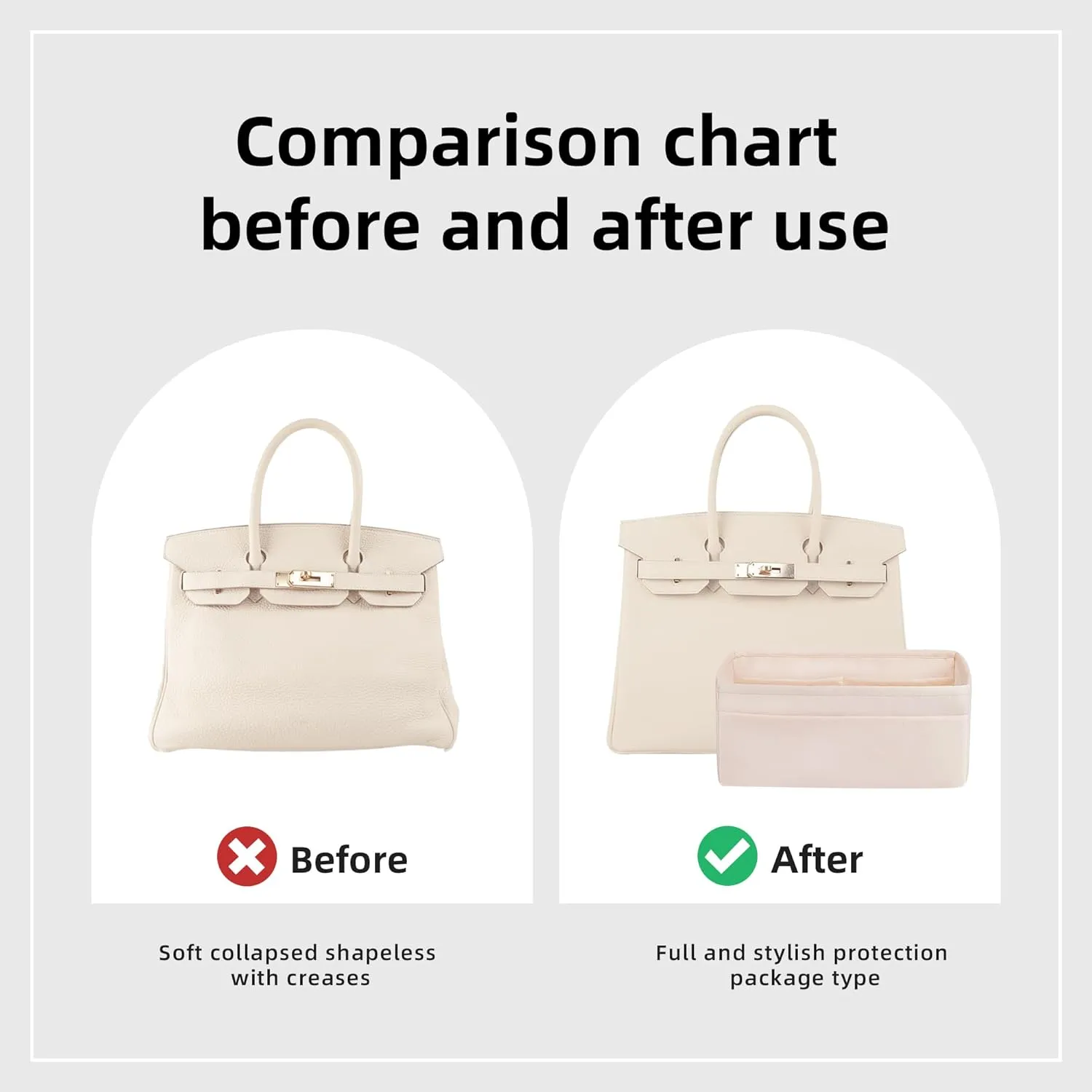 DGAZ Purse Organizer Silky Smooth,Silk,Luxury Handbag Tote in Bag Shapers, Women- Fits Birkin25/30/35/40 Bags (Craie, BK25)