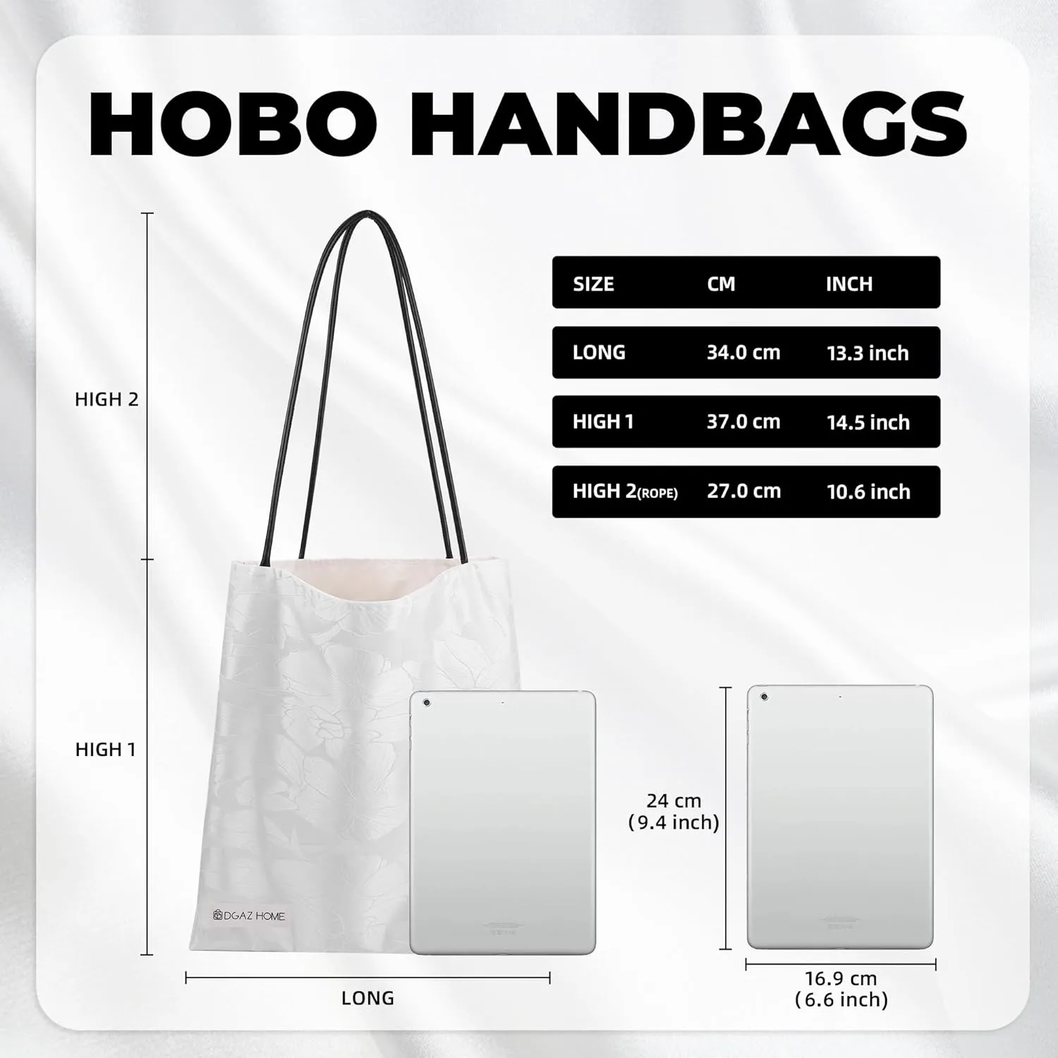 DGAZ Silk Designer Bags for Women, Luxury Tote Bag with Zipper, Large Shoulder Hobo Bags