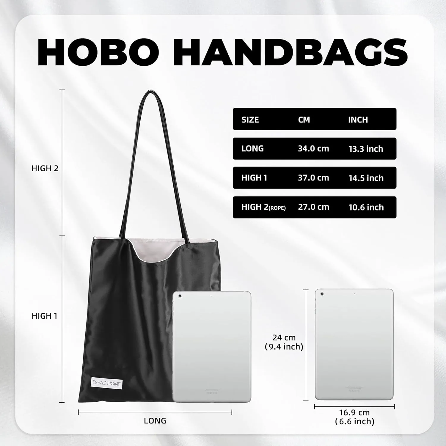 DGAZ Silk Designer Bags for Women, Luxury Tote Bag with Zipper, Large Shoulder Hobo Bags