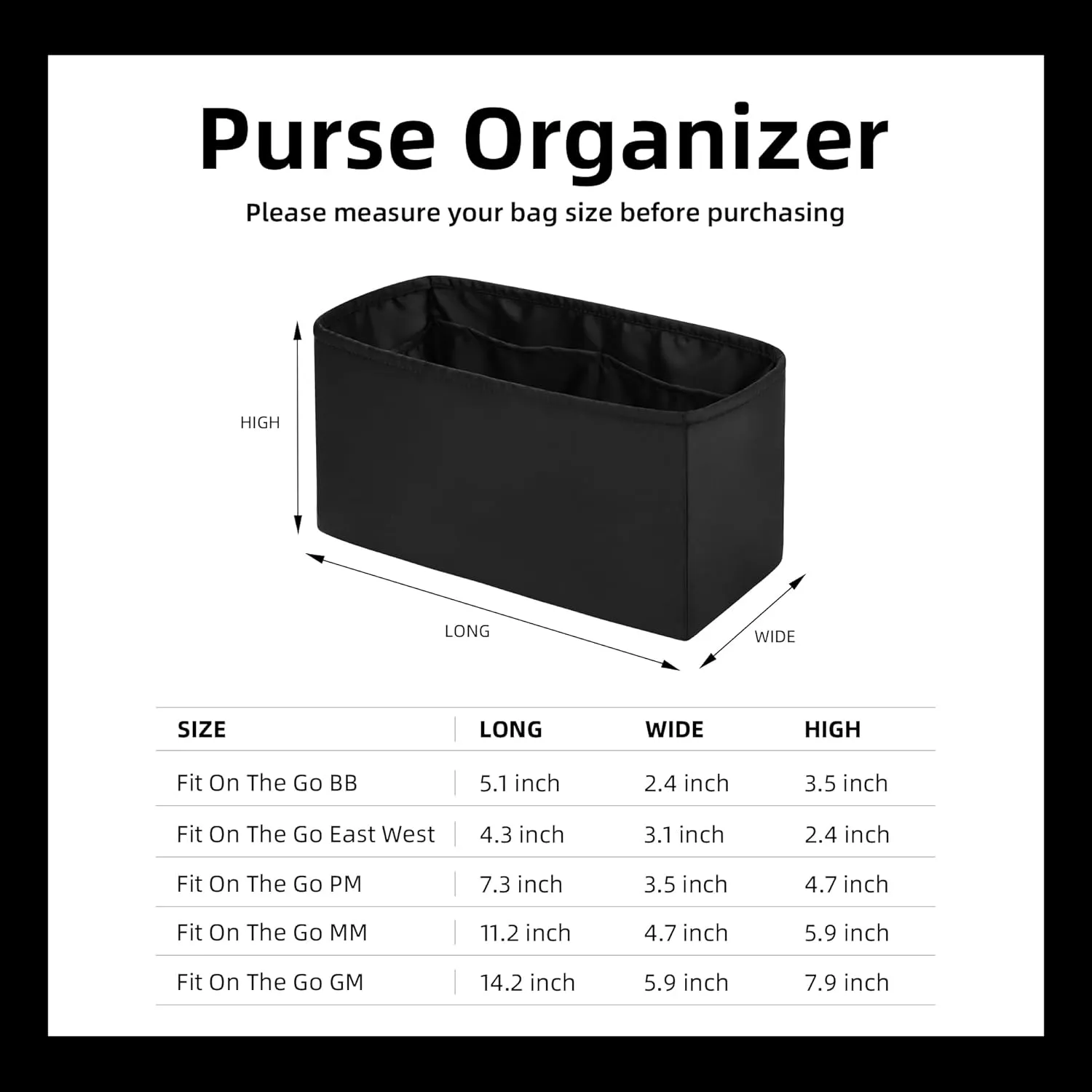 DGAZ Silk Handbag Organizer Insert Fits LV ONTHEGO bags，Silky Smooth Bag Organizer，Luxury Handbag & Tote Shaper(Black,BB)