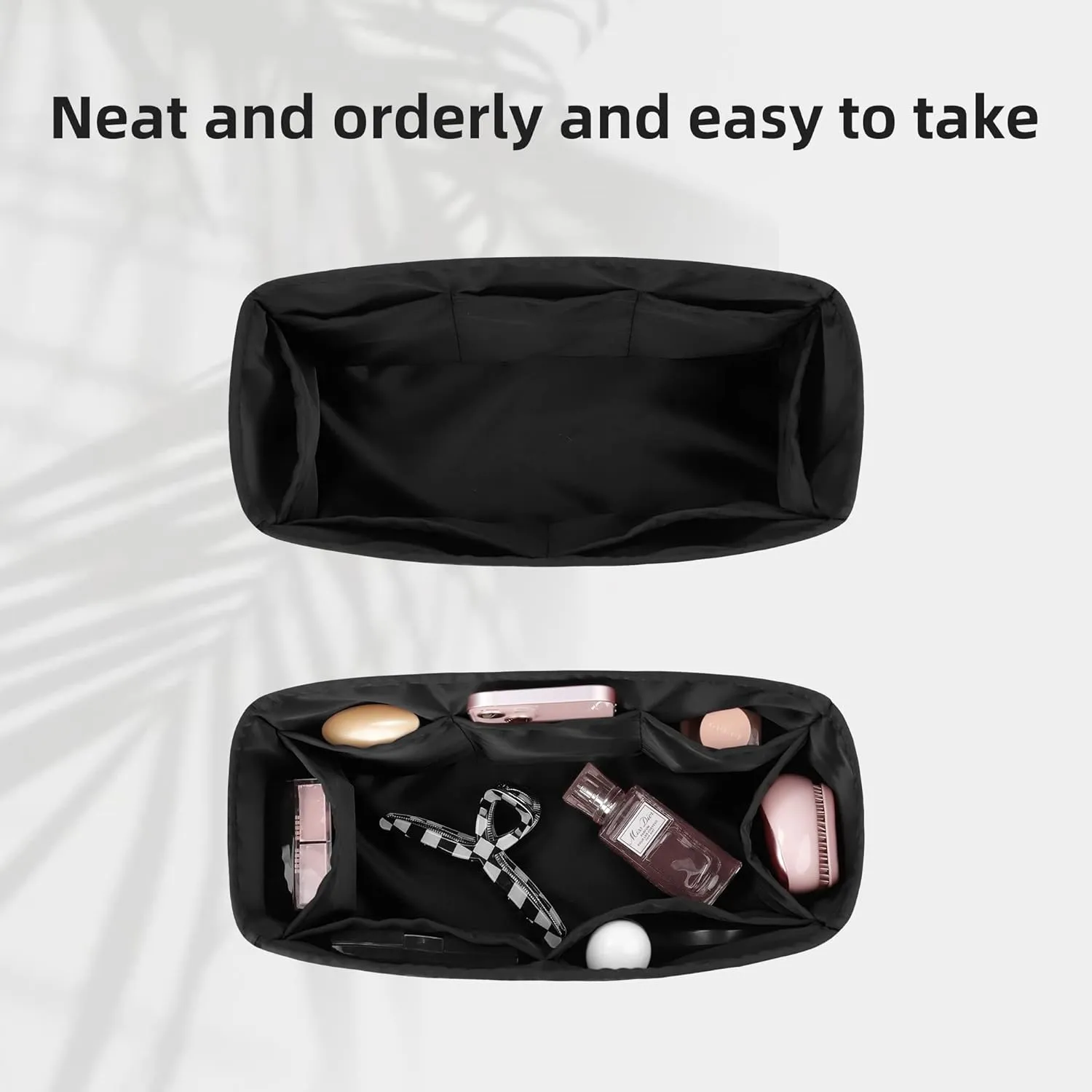 DGAZ Silk Handbag Organizer Insert Fits LV ONTHEGO bags，Silky Smooth Bag Organizer，Luxury Handbag & Tote Shaper(Black,BB)