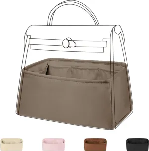 DGAZ Silk Purse Organizer Insert Fits Hermes Herbag 31/39/50 Bags, Luxury Handbag & Tote Organiser, Simplicity bag insert（Etoupe grey,H31）