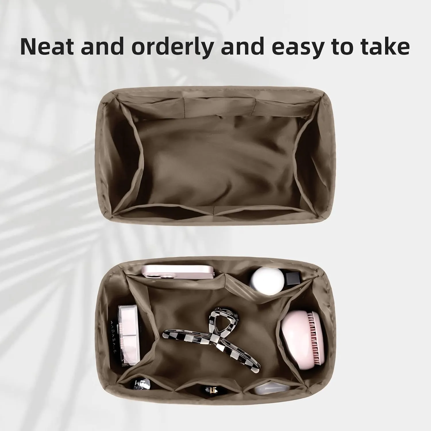 DGAZ Silk Purse Organizer Insert Fits LV Speedy 16/20/25/30/35/45 bags，Silky Smooth Bag Organizer，Luxury Handbag & Tote Shaper（Etoupe grey，SP16）