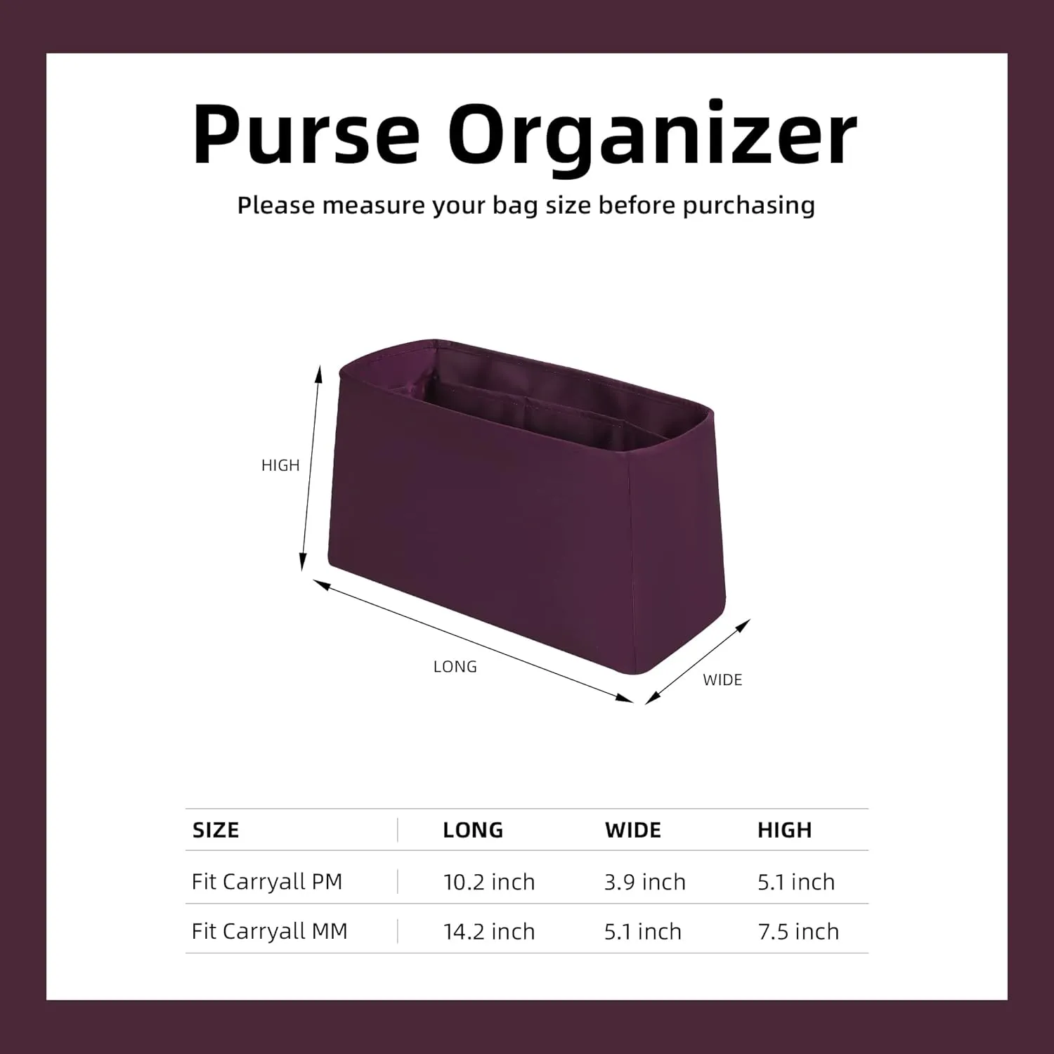 DGAZ Silk Purse Organizer Insert For LV Carryall PM/MM bag，Silky Smooth Bag Organizer，Luxury Handbag & Tote Shaper（Fuchsia，PM）