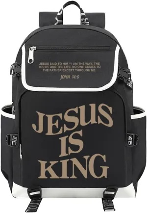 DIOMMELL Jesus is King Bible Verses Backpack Canvas Capacity Christian Backpack Laptop Backpack Travel Backpack, Black02