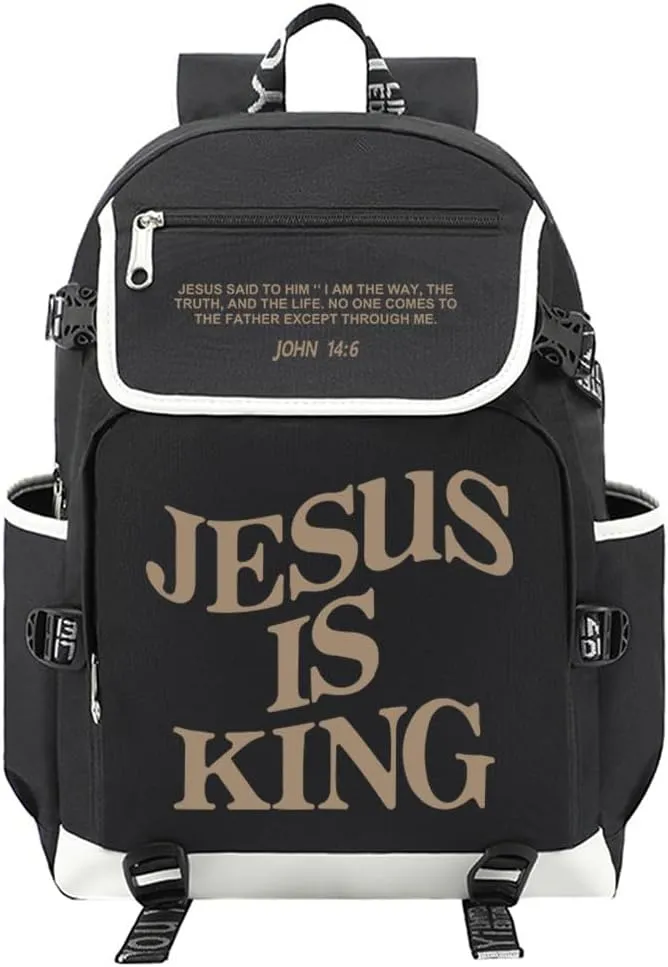 DIOMMELL Jesus is King Bible Verses Backpack Canvas Capacity Christian Backpack Laptop Backpack Travel Backpack, Black02