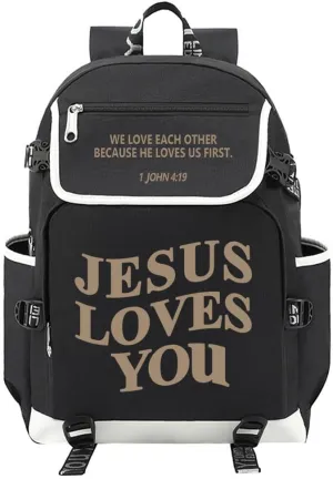 DIOMMELL Jesus Loves You Backpack Canvas Capacity Christian Backpack Laptop Backpack Travel Backpack