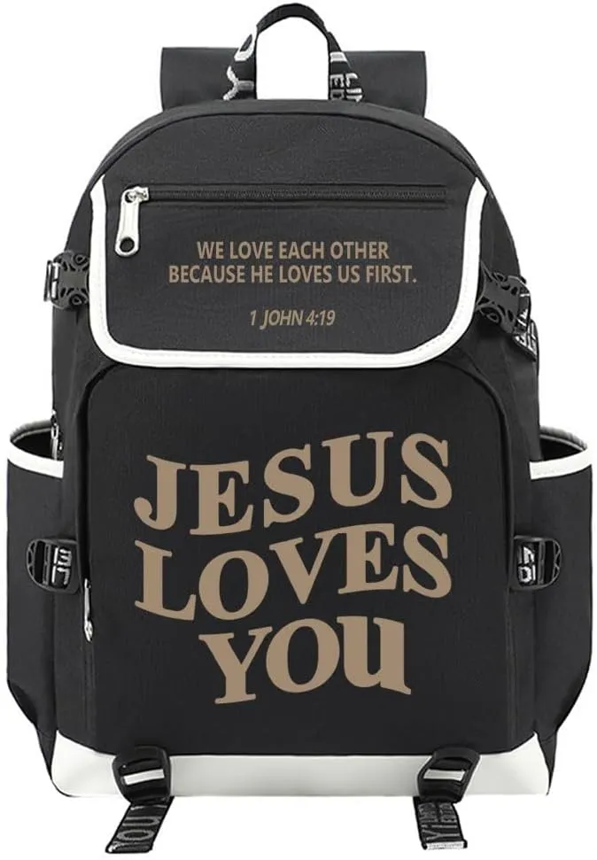 DIOMMELL Jesus Loves You Backpack Canvas Capacity Christian Backpack Laptop Backpack Travel Backpack