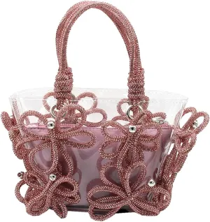 DJBM Women Clear PVC Rhinestone Handbag PVC Tote Bag Crystal Floral Evening Bag Transparent Shoulder Bag for Party Prom