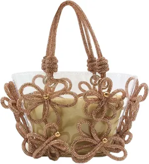 DJBM Women Clear PVC Rhinestone Handbag PVC Tote Bag Crystal Floral Evening Bag Transparent Shoulder Bag for Party Prom