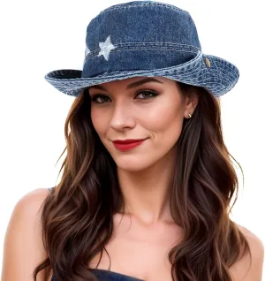 DOCILA Demin Bucket Hats for Women Men Blue Jean Western Fisherman Hats Packable Cowboy Style Outdoor Sun Hats