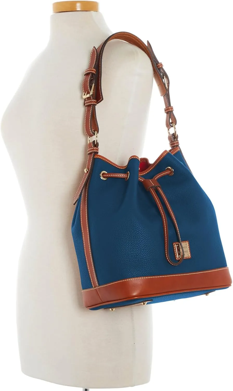 Dooney & Bourke Shoulder Bags, Pebble Grain Drawstring Leather Bucket Bags for Women - Blue