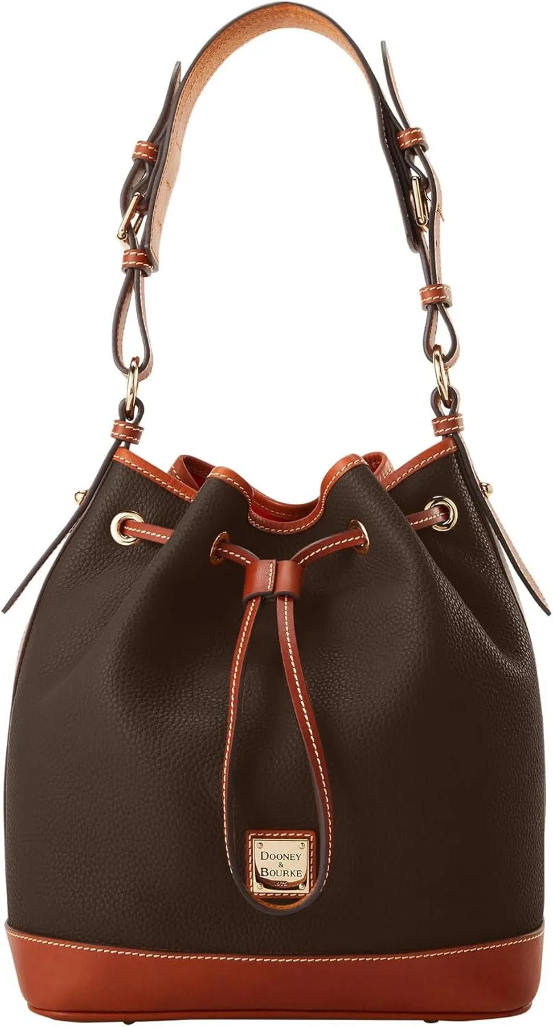 Dooney & Bourke Shoulder Bags, Pebble Grain Drawstring Leather Bucket Bags for Women - Brown
