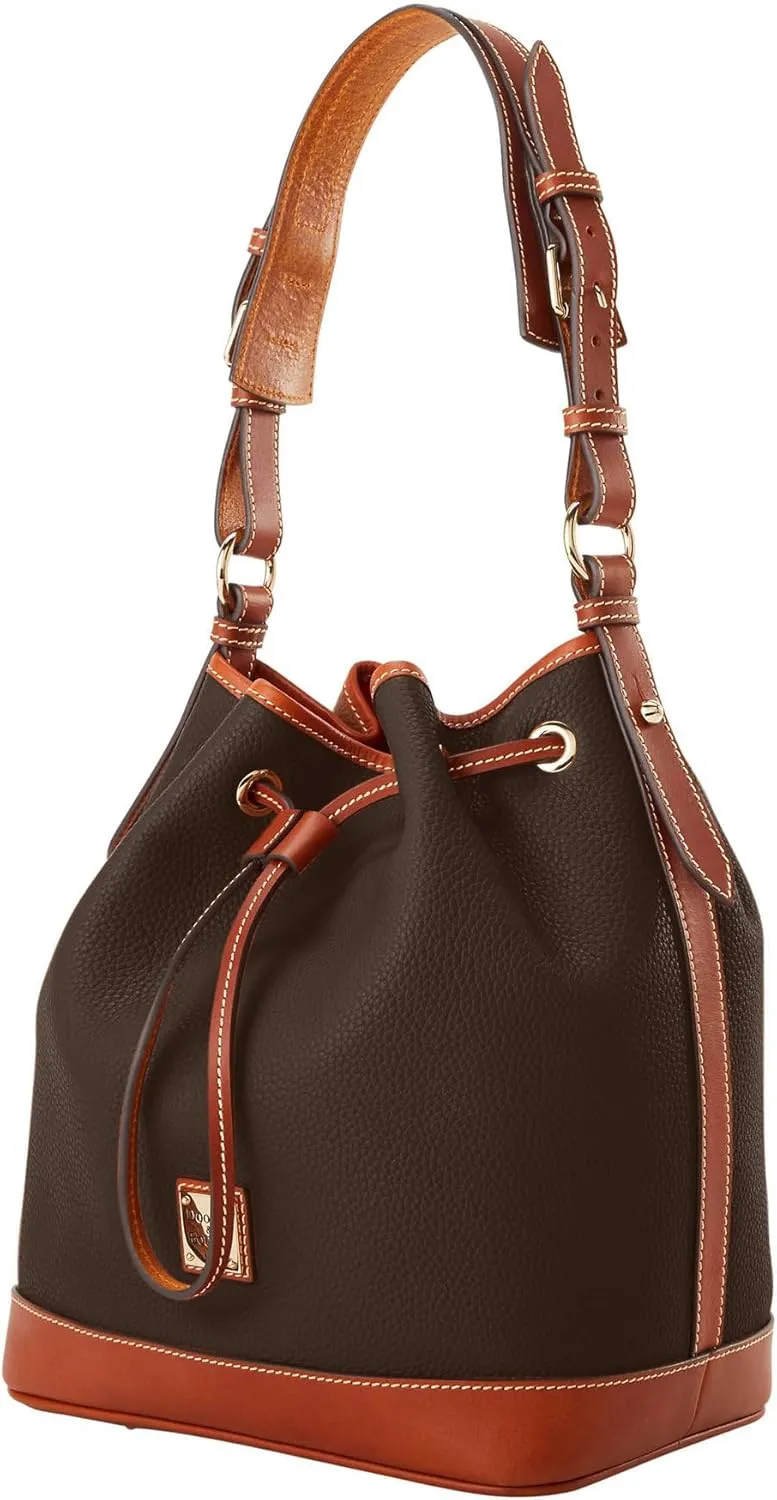 Dooney & Bourke Shoulder Bags, Pebble Grain Drawstring Leather Bucket Bags for Women - Brown