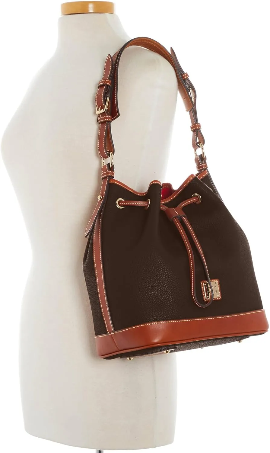 Dooney & Bourke Shoulder Bags, Pebble Grain Drawstring Leather Bucket Bags for Women - Brown