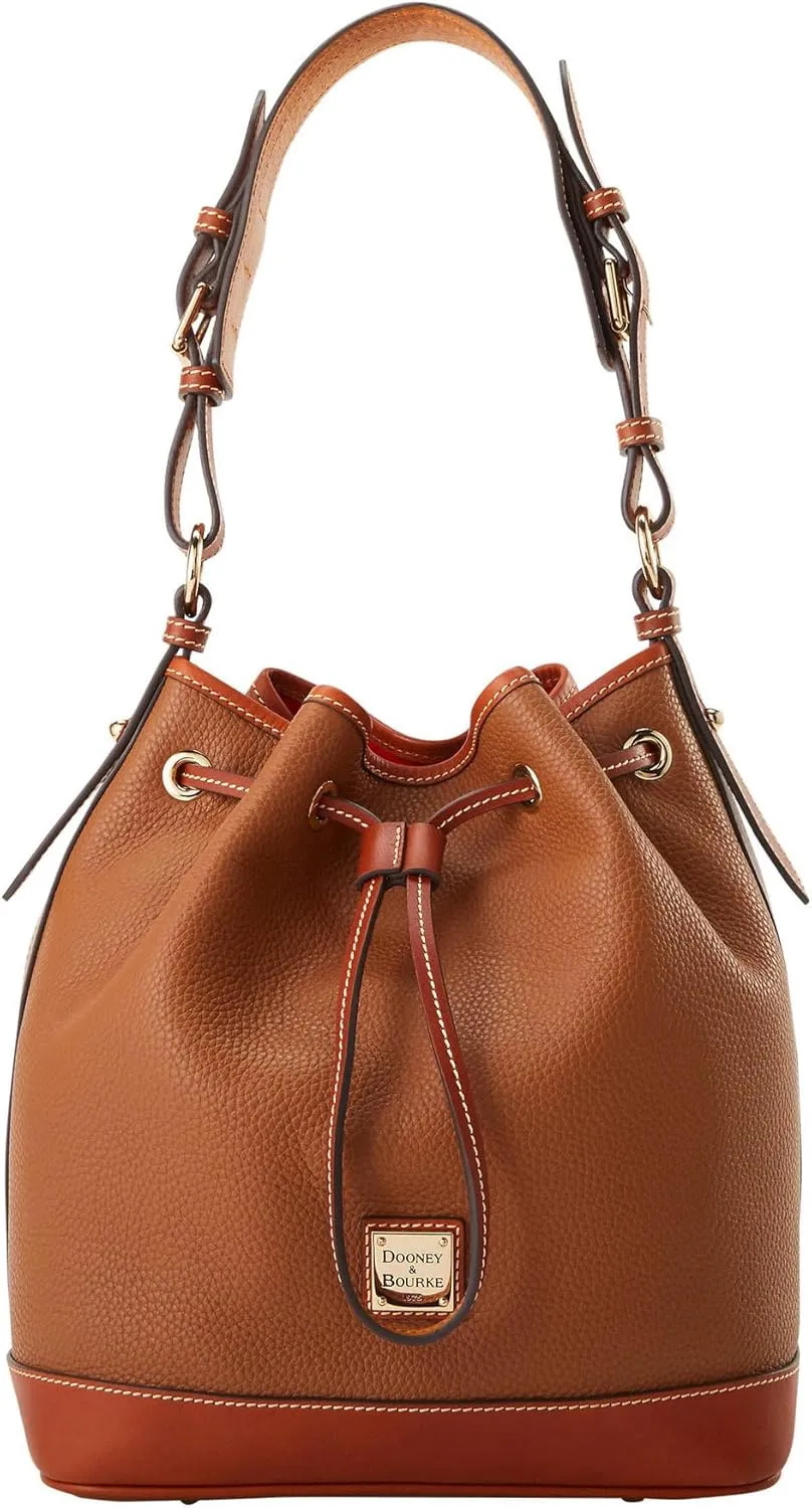 Dooney & Bourke Shoulder Bags, Pebble Grain Drawstring Leather Bucket Bags for Women - Brown