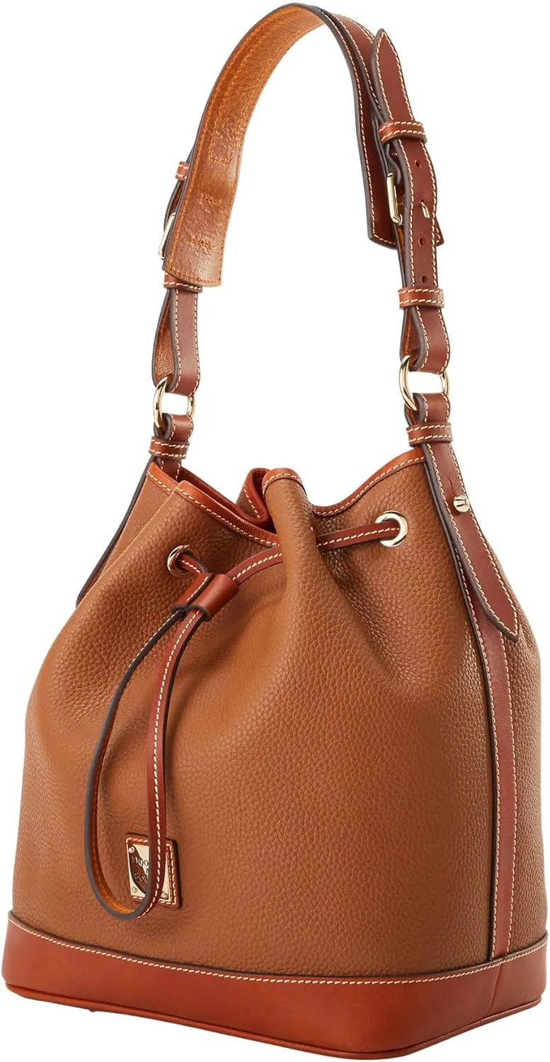 Dooney & Bourke Shoulder Bags, Pebble Grain Drawstring Leather Bucket Bags for Women - Brown
