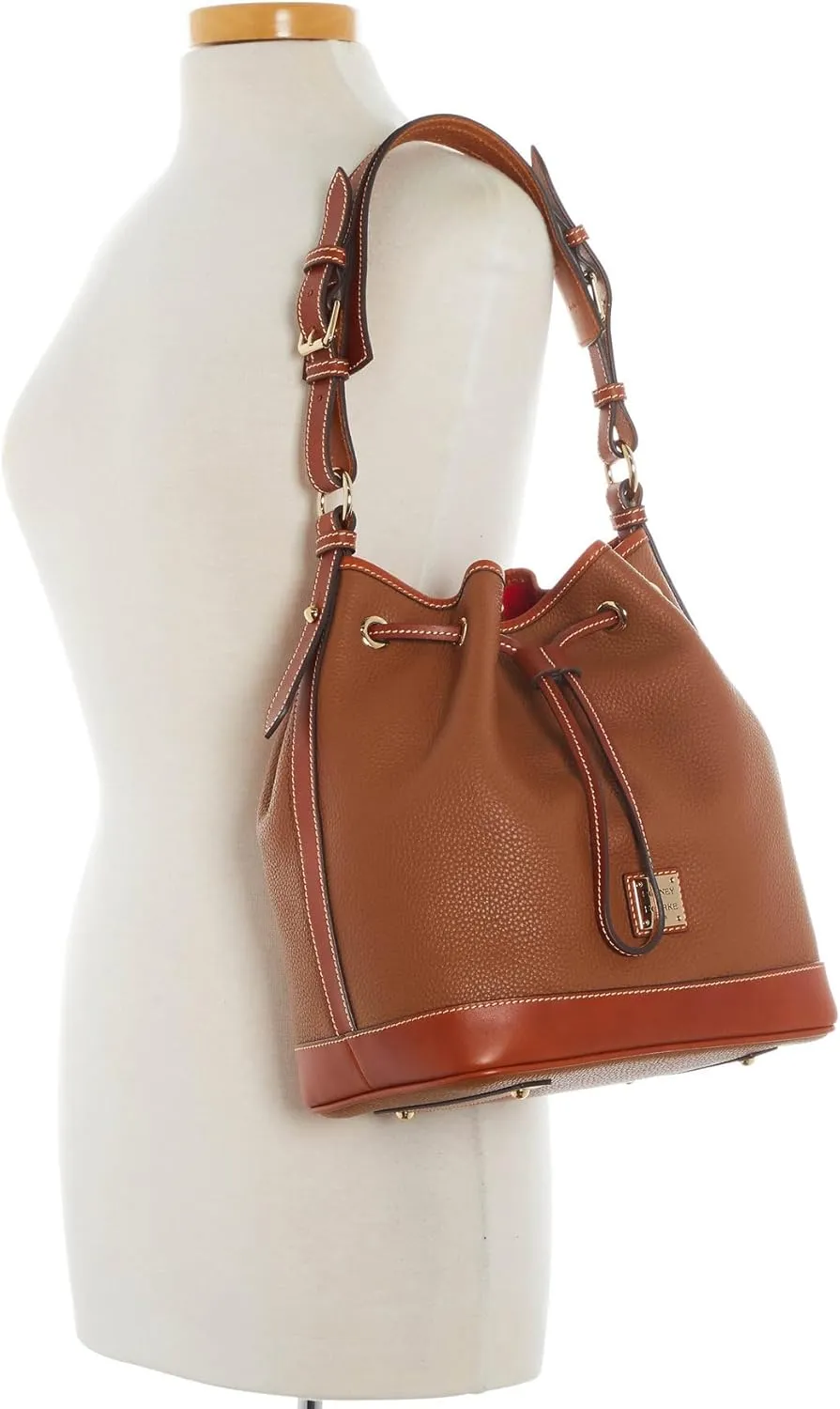 Dooney & Bourke Shoulder Bags, Pebble Grain Drawstring Leather Bucket Bags for Women - Brown