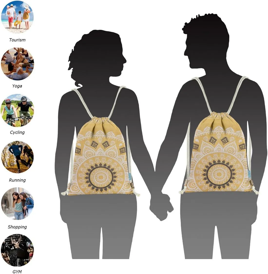 Drawstring Backpack Mandala Style String Bag Canvas Beach Sport Daypack