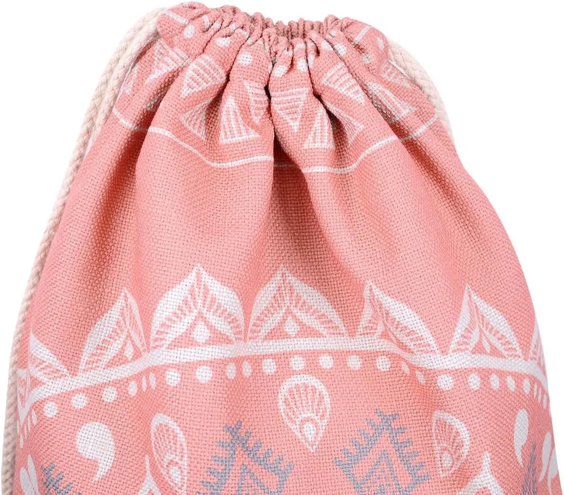 Drawstring Backpack Mandala Style String Bag Canvas Beach Sport Daypack