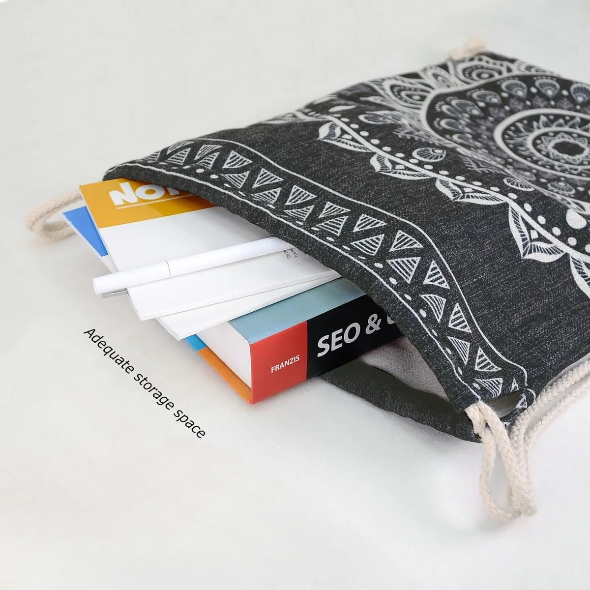 Drawstring Backpack Mandala Style String Bag Canvas Beach Sport Daypack