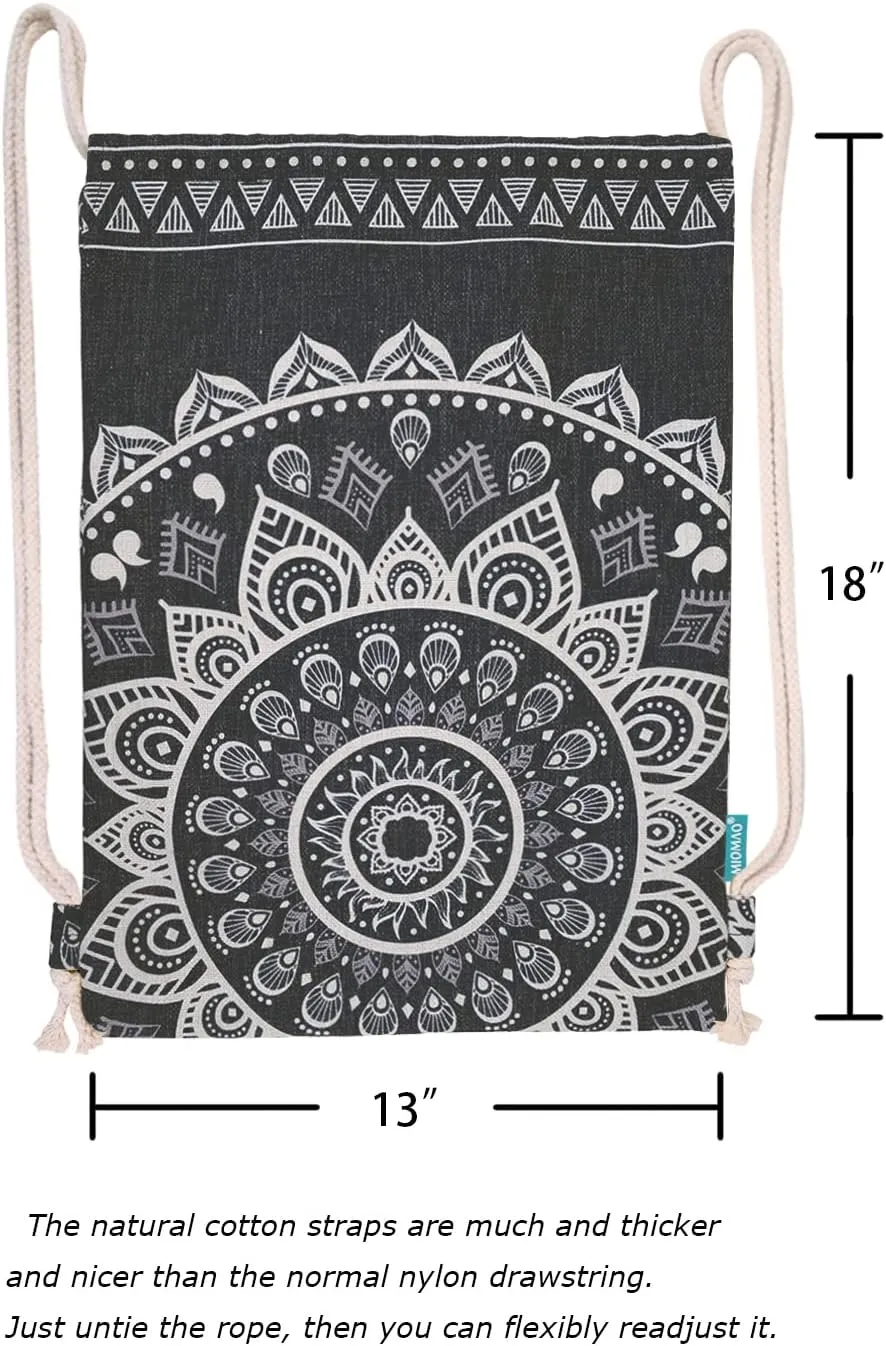 Drawstring Backpack Mandala Style String Bag Canvas Beach Sport Daypack