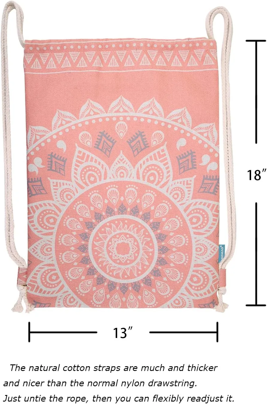 Drawstring Backpack Mandala Style String Bag Canvas Beach Sport Daypack