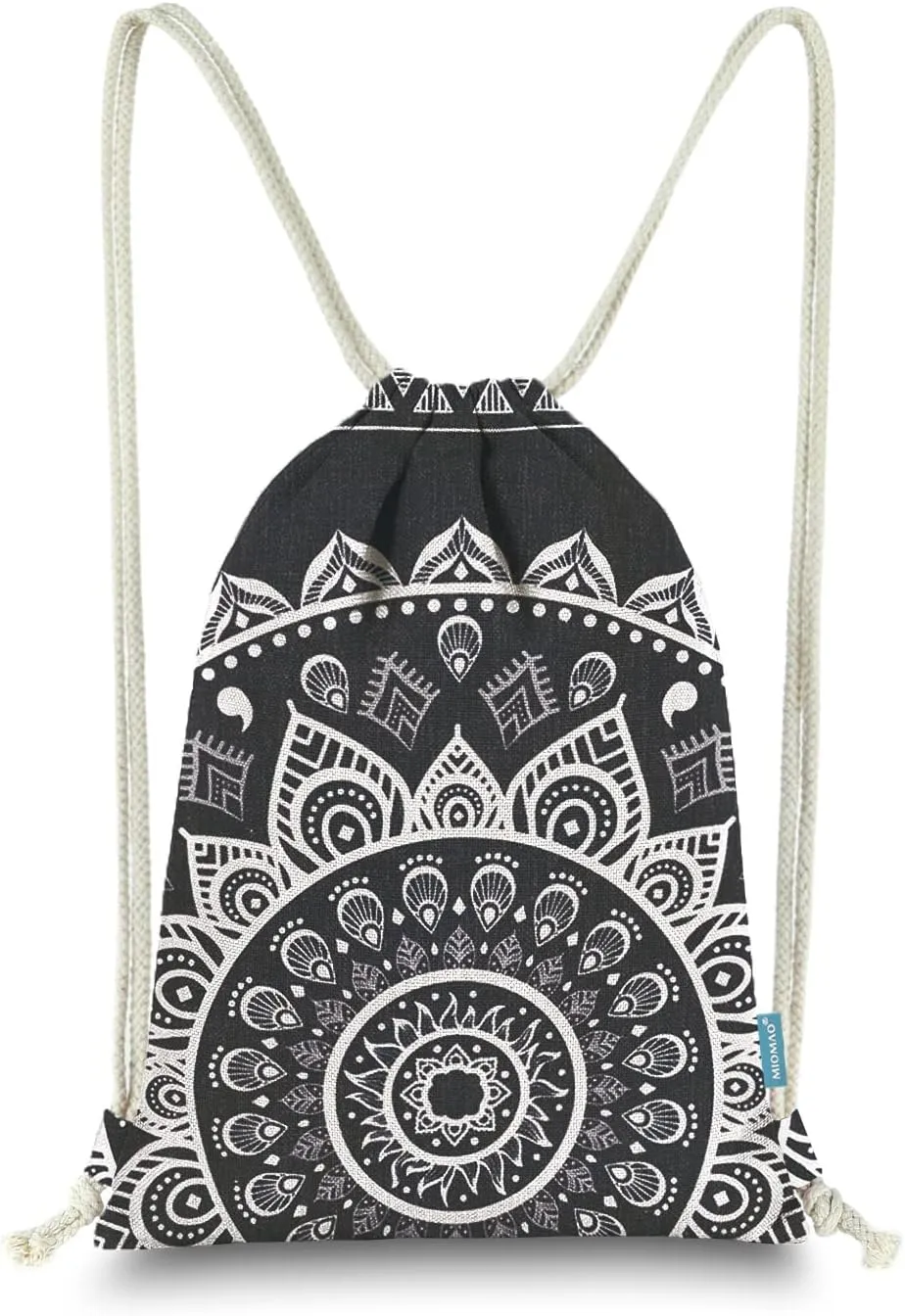 Drawstring Backpack Mandala Style String Bag Canvas Beach Sport Daypack