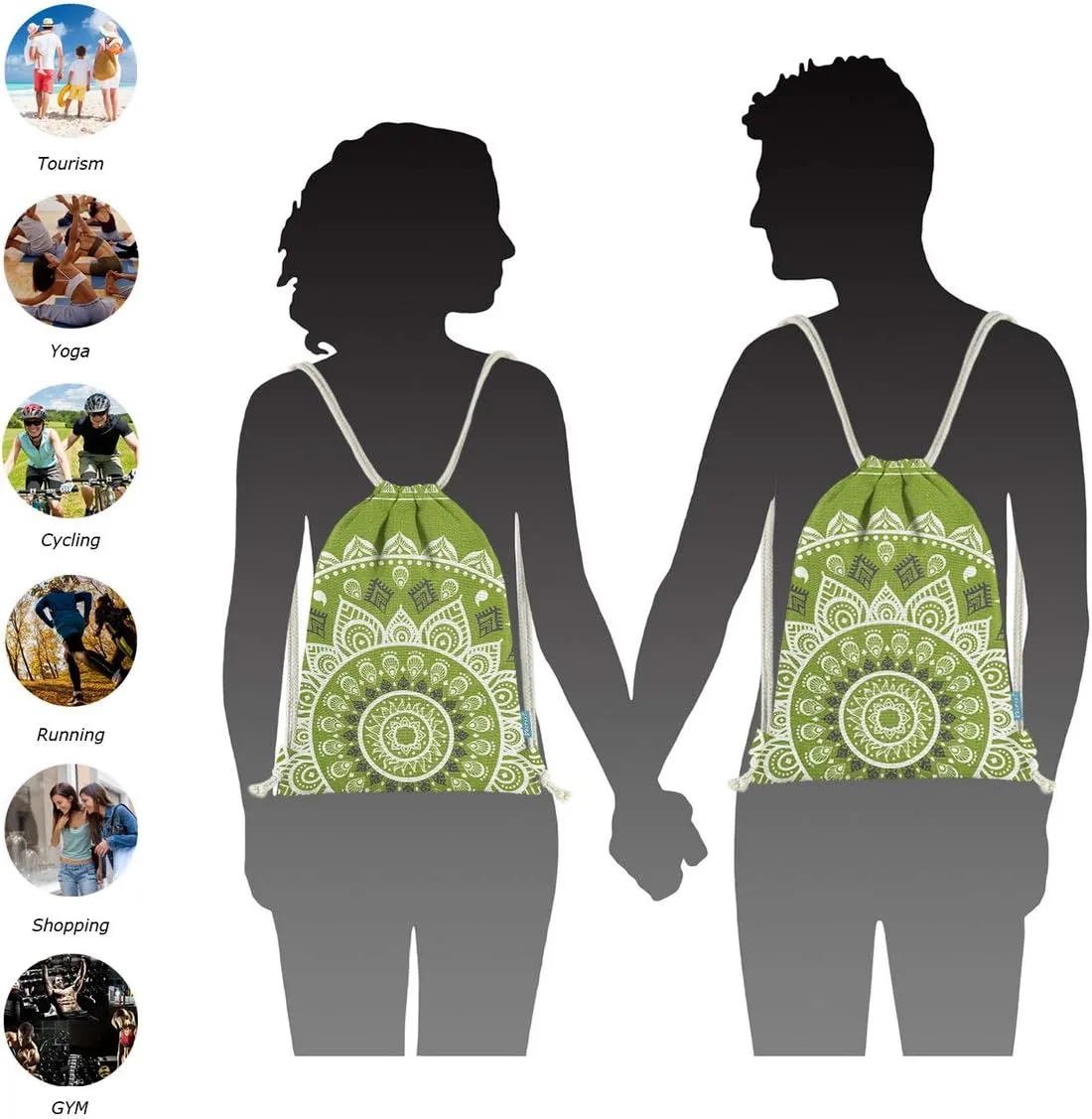 Drawstring Backpack Mandala Style String Bag Canvas Beach Sport Daypack