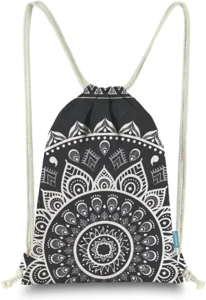 Drawstring Backpack Mandala Style String Bag Canvas Beach Sport Daypack