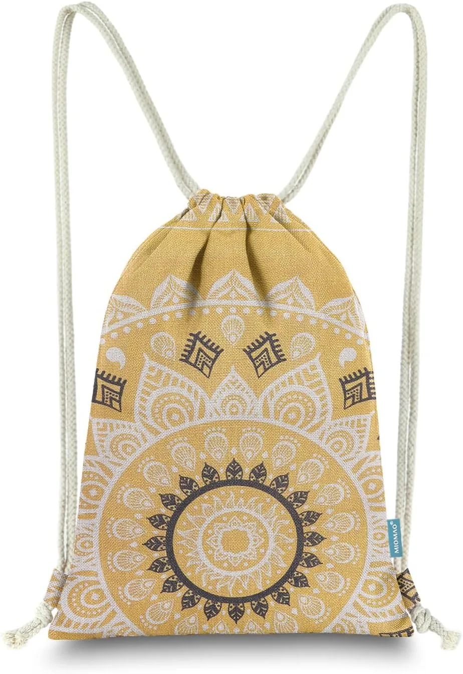 Drawstring Backpack Mandala Style String Bag Canvas Beach Sport Daypack