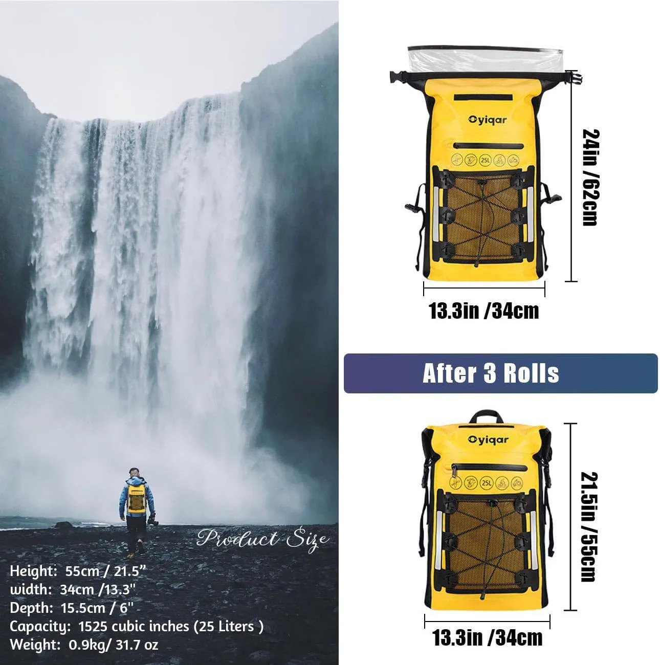 Dry Bag Backpack Waterproof Floating 25L, Dry Bags Waterproof Backpack for Women Men, Dry Sack Waterproof Bag for Kayaking Beach Boating