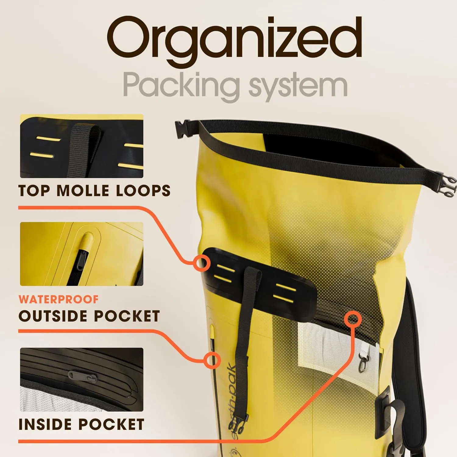 Earth Pak Waterproof Backpack - Heavy Duty Hiking Backpack - Roll-Top Closure Bag - Cushioned Dry Bag Waterproof Phone Case
