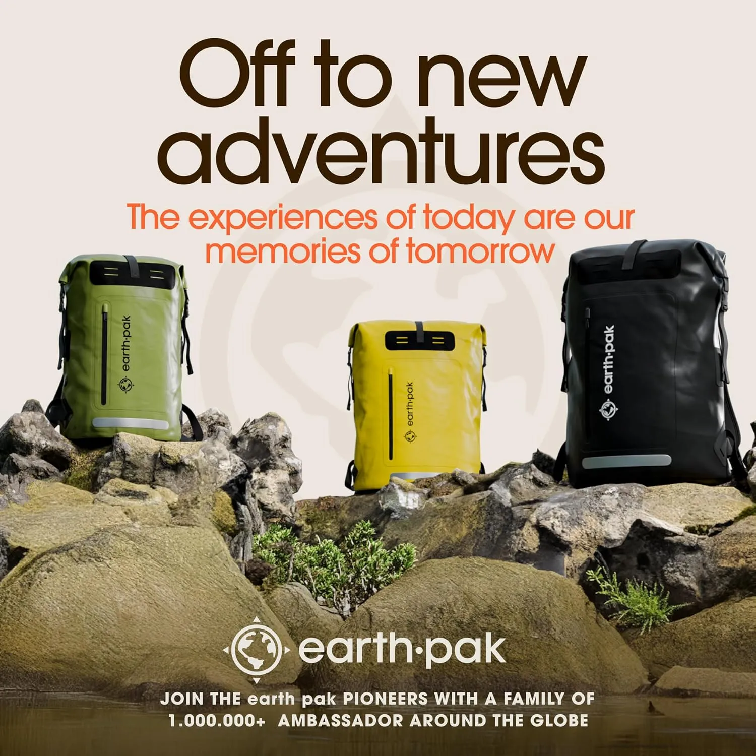 Earth Pak Waterproof Backpack - Heavy Duty Hiking Backpack - Roll-Top Closure - Waterproof Bag - Cushioned Dry Bags Waterproof w/ IPX8 Waterproof Phone Case - Wet Bag for Hiking, Kayak