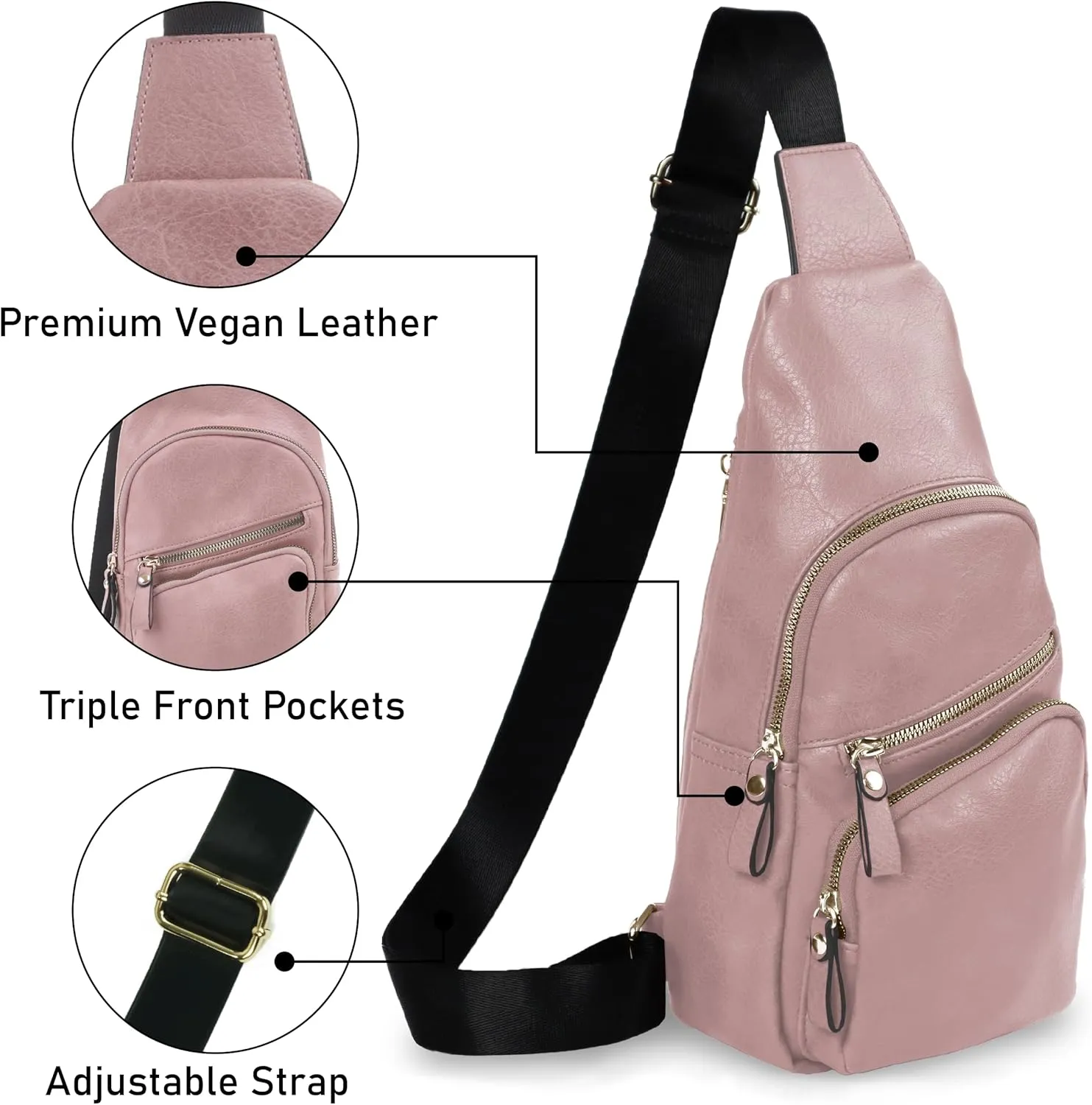 Emperia Small Sling Bag Fanny Packs Crossbody Bags Travel Backpack Chest Bag Gifts for Women Men Mauve