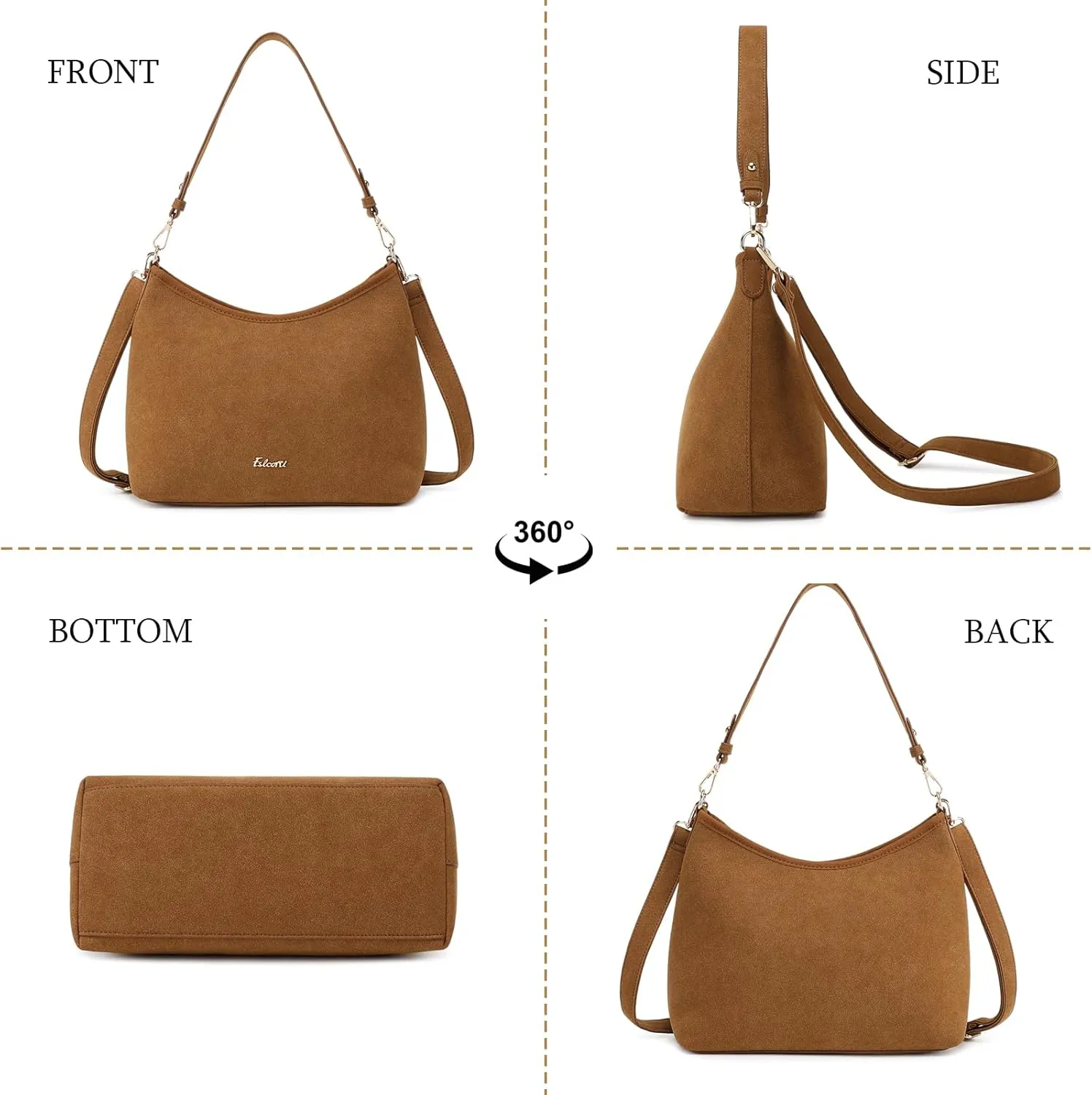 Eslcorri Hobo Bag for Women, PU Leather Crossbody Purse Travel Shoulder Satchel Bags Ladies Tote Handbags with 2 Straps