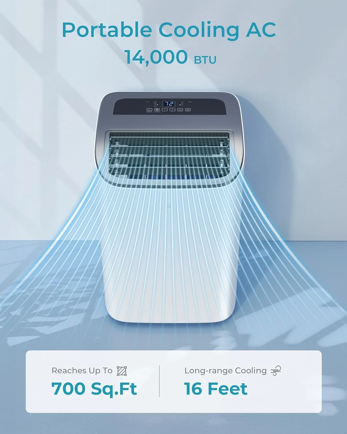 EUHOMY Portable Air Conditioners 14,000 Btu for Room up 700 Sq.Ft, 4 in 1 Modes Portable AC with Cool, Dehumidifier, Fan, Sleep Modes, Stand up AC Unit with 46dB Low Noise & 24H Timer, Auto Swing