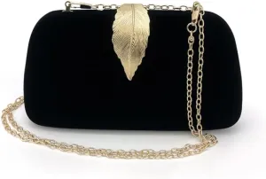 Evening Bag for Women-Convertible Handheld/Clutch/Shoulder Bag, Metal Leaf-Embellished Dressy Clutch for Banquet Prom Wedding