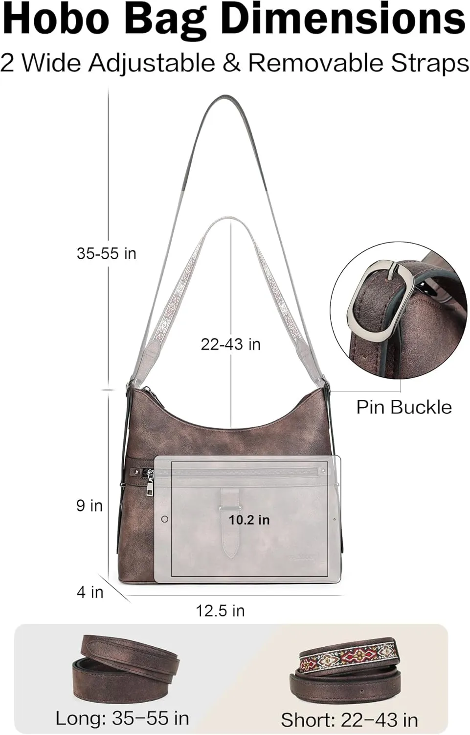 FADEON Hobo Bags Purse for Women Vegan Leather Crossbody Bag Designer Ladies Shoulder Cross Body Handbag Wide Straps