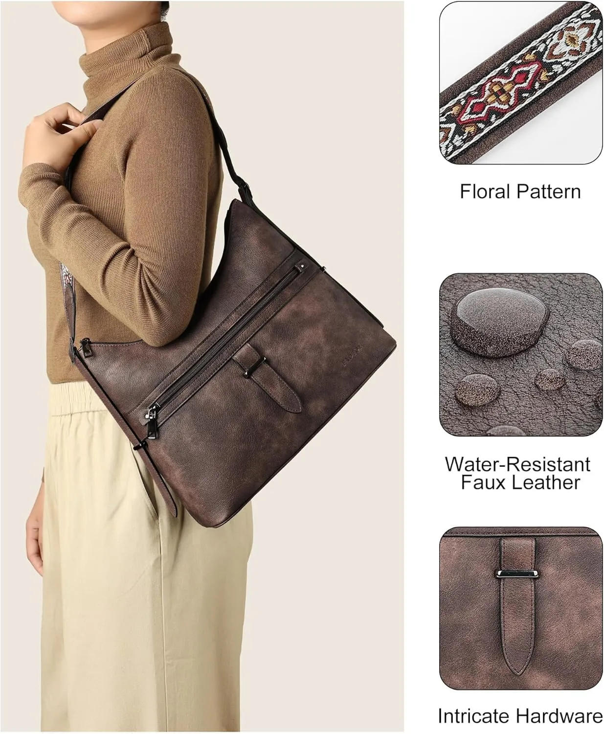 FADEON Hobo Bags Purse for Women Vegan Leather Crossbody Bag Designer Ladies Shoulder Cross Body Handbag Wide Straps