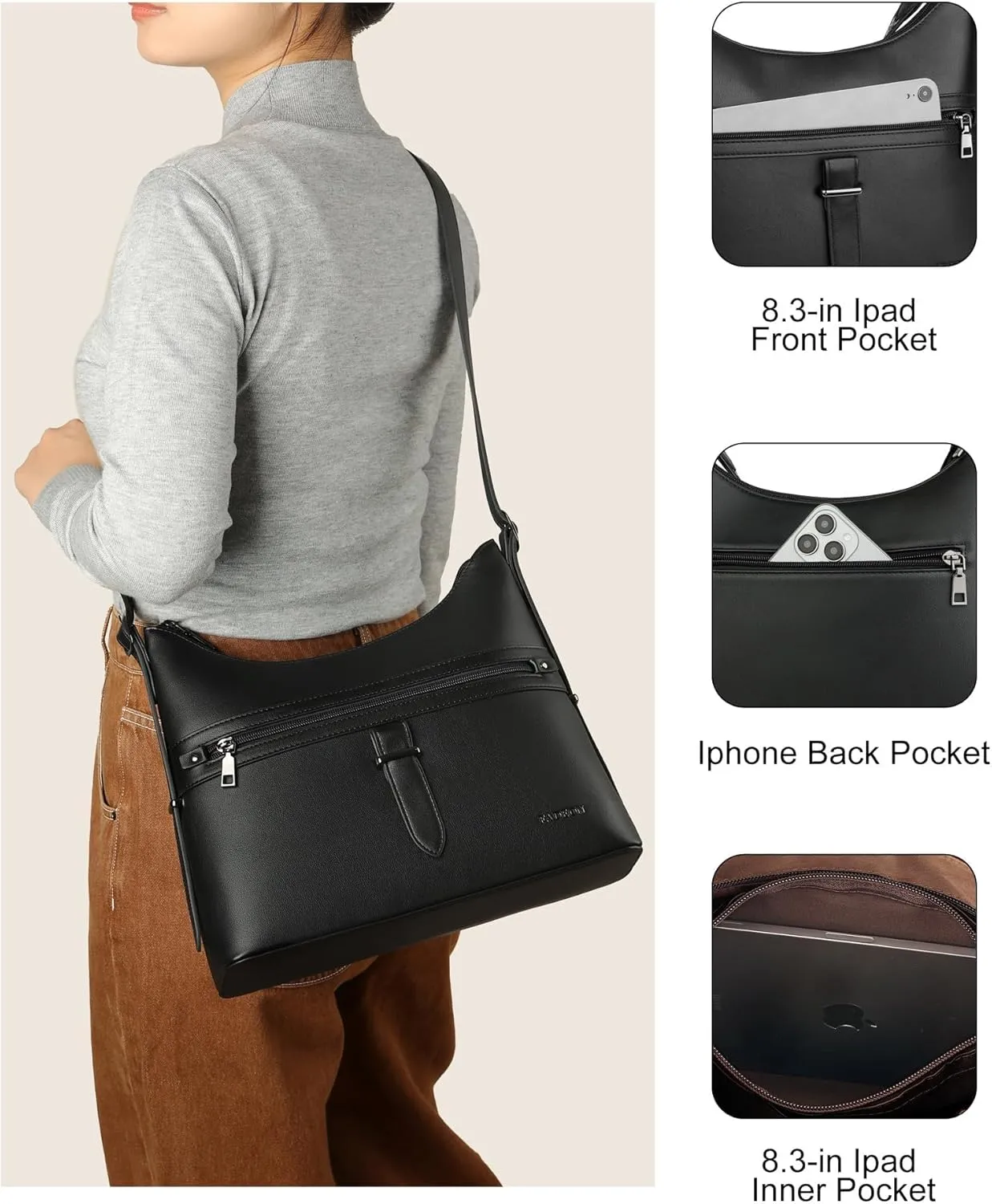 FADEON Hobo Bags Purse for Women Vegan Leather Crossbody Bag Designer Ladies Shoulder Cross Body Handbag Wide Straps