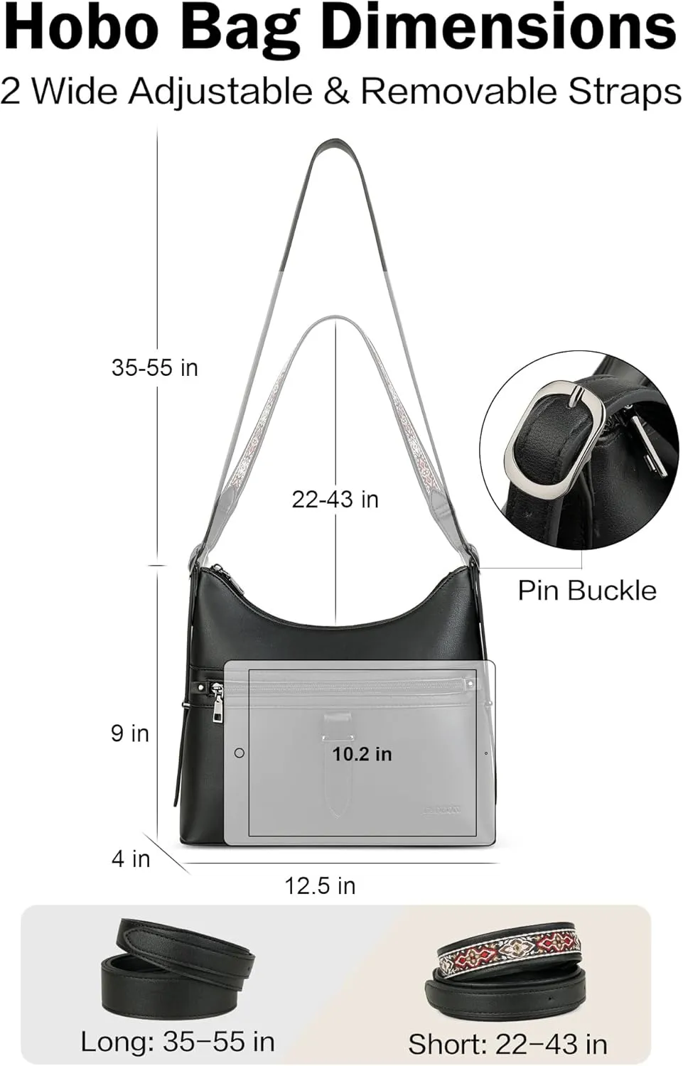 FADEON Hobo Bags Purse for Women Vegan Leather Crossbody Bag Designer Ladies Shoulder Cross Body Handbag Wide Straps