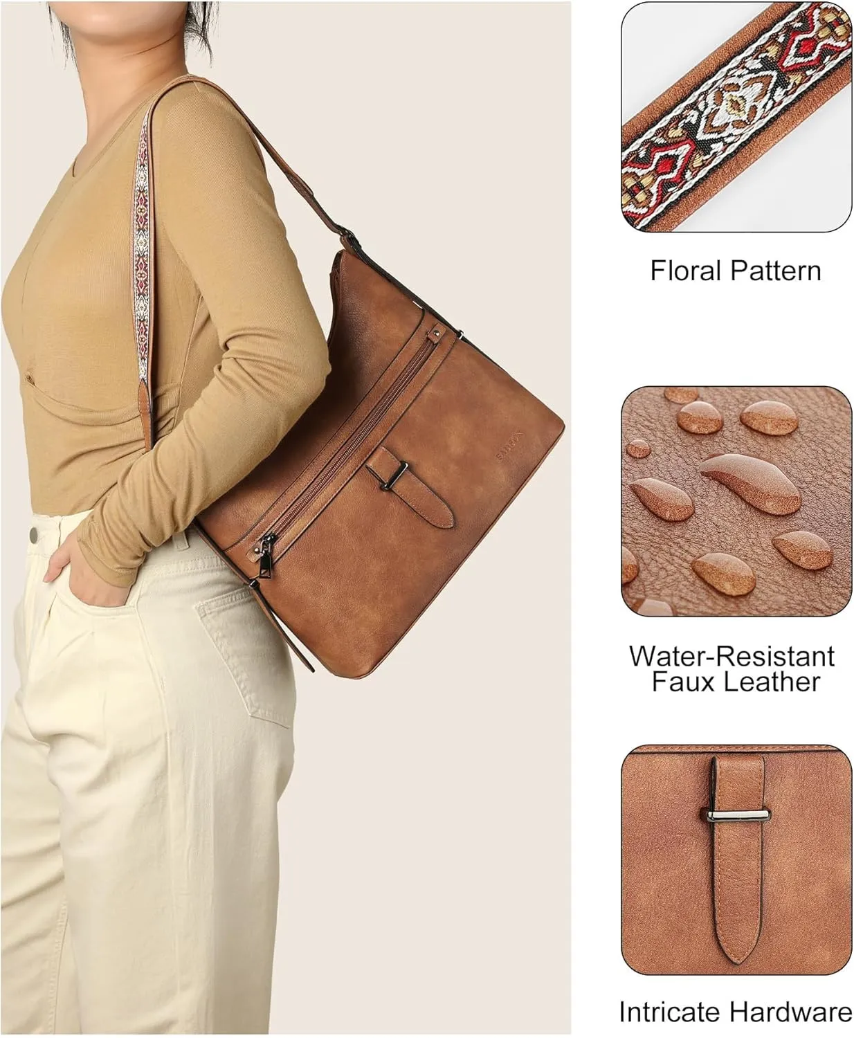 FADEON Hobo Bags Purse for Women Vegan Leather Crossbody Bag Designer Ladies Shoulder Cross Body Handbag Wide Straps