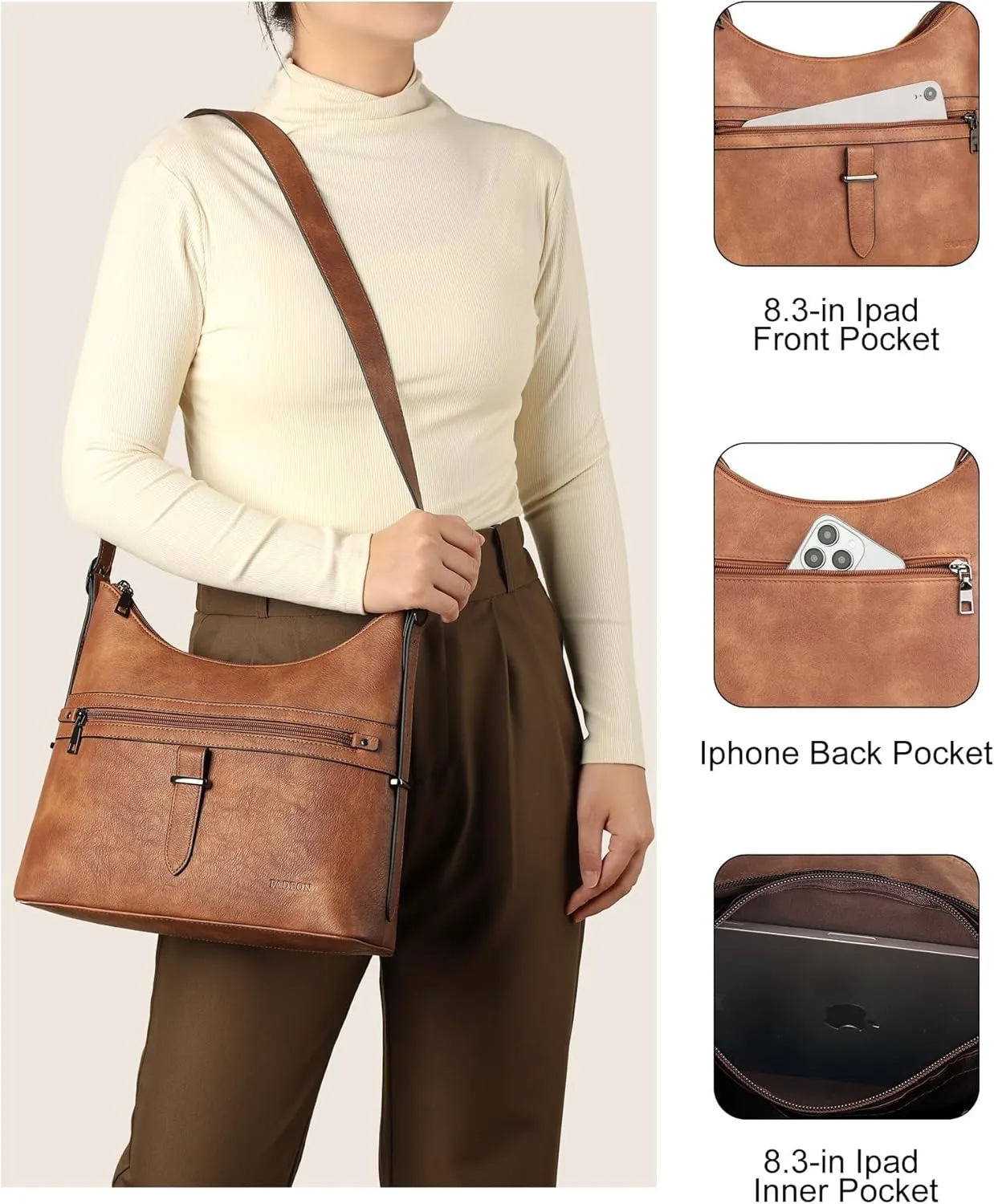 FADEON Hobo Bags Purse for Women Vegan Leather Crossbody Bag Designer Ladies Shoulder Cross Body Handbag Wide Straps