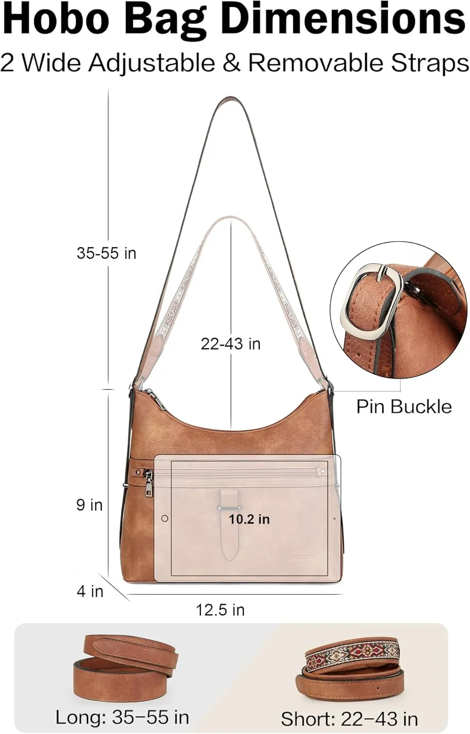 FADEON Hobo Bags Purse for Women Vegan Leather Crossbody Bag Designer Ladies Shoulder Cross Body Handbag Wide Straps