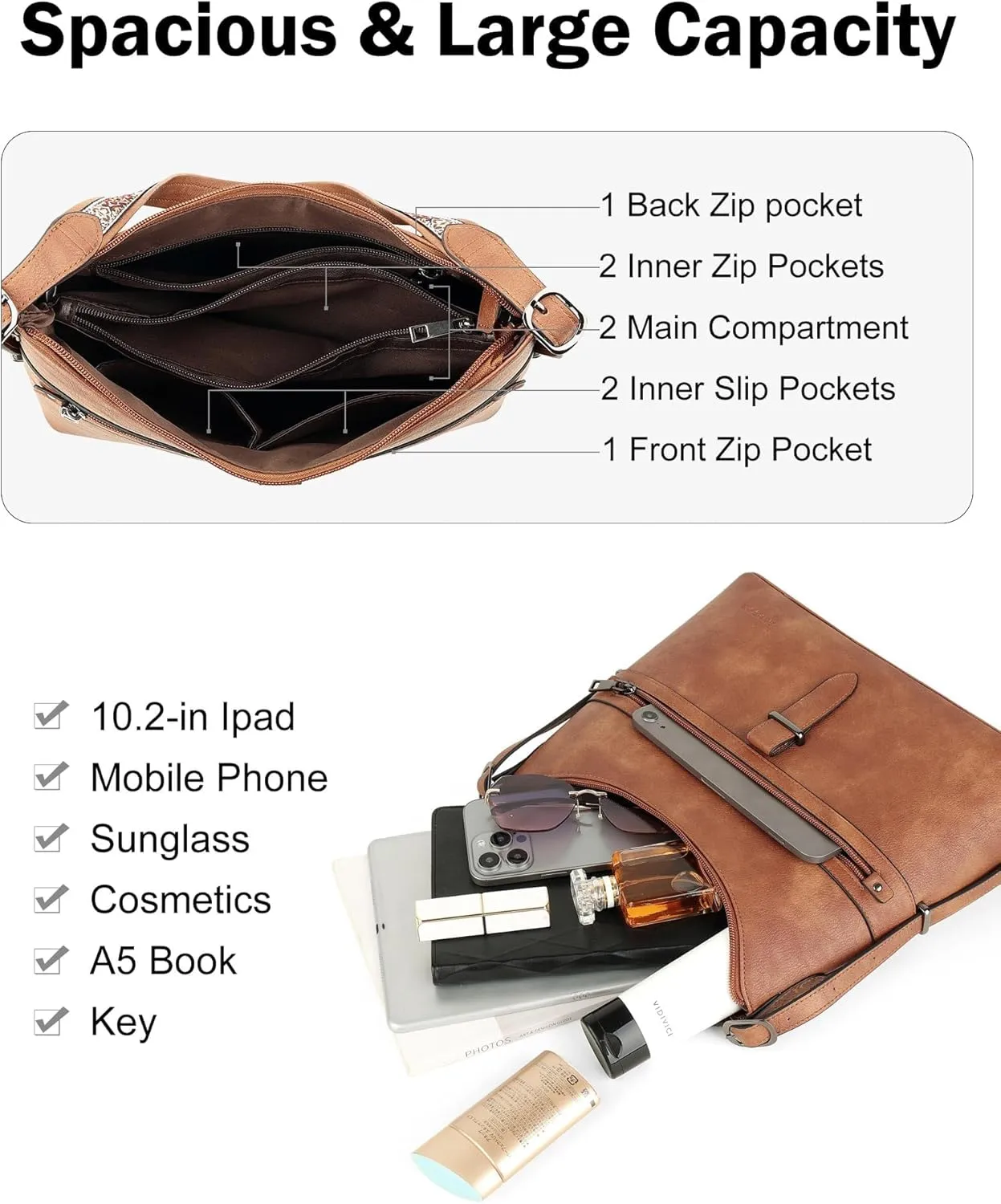 FADEON Hobo Bags Purse for Women Vegan Leather Crossbody Bag Designer Ladies Shoulder Cross Body Handbag Wide Straps