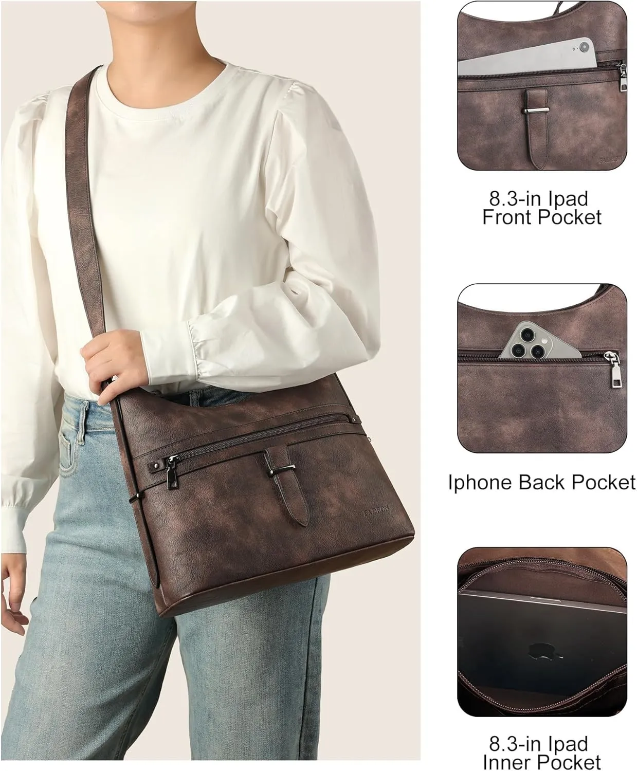 FADEON Hobo Bags Purse for Women Vegan Leather Crossbody Bag Designer Ladies Shoulder Cross Body Handbag Wide Straps