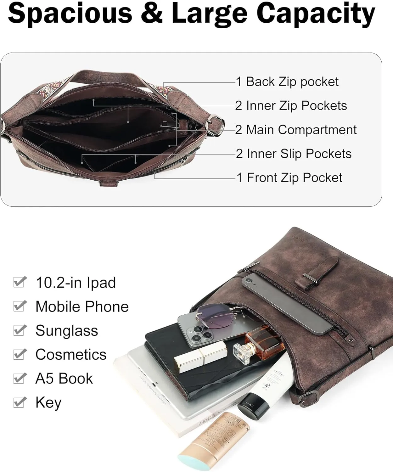 FADEON Hobo Bags Purse for Women Vegan Leather Crossbody Bag Designer Ladies Shoulder Cross Body Handbag Wide Straps