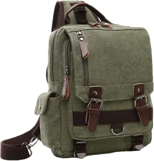 Fashion Canvas Outdoor Travel Crossbody Chest Bag Backpack Army green Single shoulder